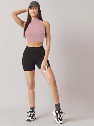 Image of Sugathari Women's & Girls' Solid Ribbed High Neck Sleeveless Crop Tops for Women (Top 37)