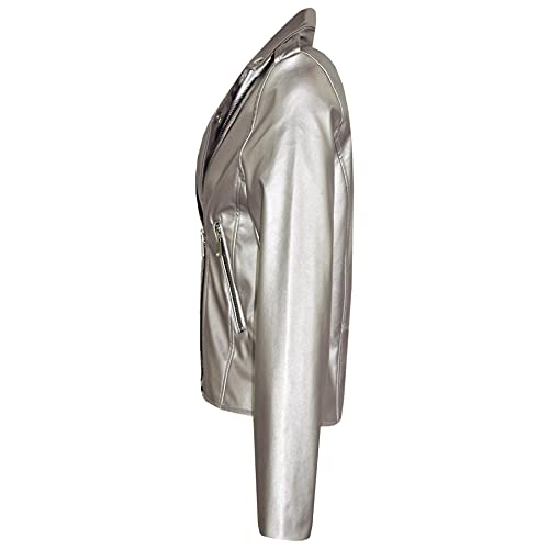 Girls Jackets Kids PU Faux Leather Metallic Silver Jacket Zip Up Biker Coat 5-133