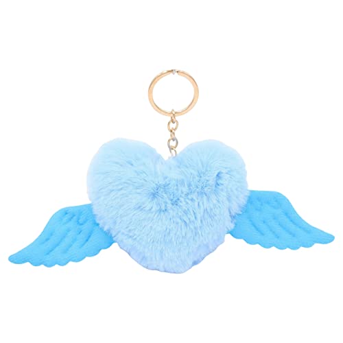 Poupée avec pendentif en peluche en forme de cœur, mini ailes colorées, ornements à suspendre, portable, adorable porte-clés en peluche entièrement rempli, accessoires de sac à dos - Bleu clair Cover