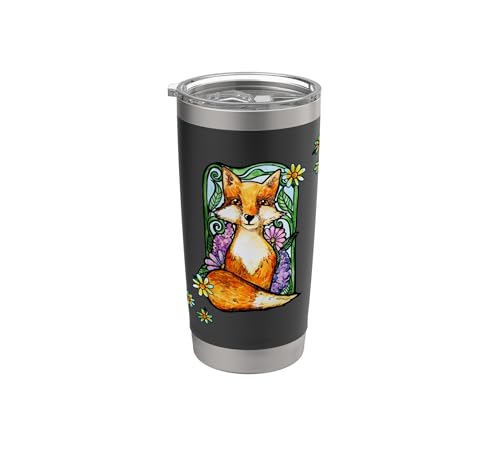 Red Fox Illustration Fleur Jardinage Foxy Gobelet isotherme en acier inoxydable double paroi