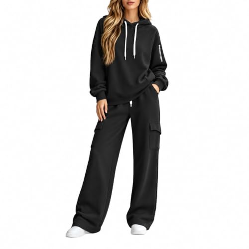 Women Sweatsuits 2 Piece Set Pullover Hoodie and Cargo Sweatpants Tracksuit | Travel Sets for Women 2 Piece, Long Sleeve with Zipper, Wide Leg Hiking Sweat Pants with 4 Pockets, Oversized, Winter Outfits - image 5