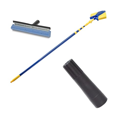 Neustanlo | 4-TLG. Eckbesen-Set | Teleskopstiel bis 4,25 Meter | integriert Fensterwischer & Gummilippe | optimal für schwer erreichbare Stellen | vielseitige Anwendungsmöglichkeiten | Besen
