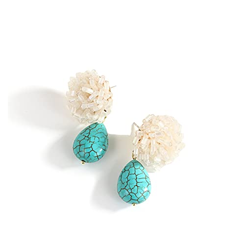 Boucles d'oreilles dames perles blanches et pierre bleue au design vintage raffiné