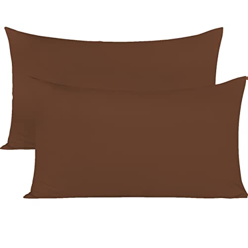 Image of Soft Pillow Covers 21 x 32 Inches - 100% Egyptian Cotton 400 Thread Count Set of 2 Pillow Cover Set Envelope Closure Hotel Quality Pillowcase - Brown