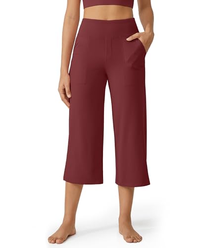 Image of G4Free Capri Pants for Women Wide Leg Yoga Dress Cropped Pants Capri Leggings with Pockets for Casual Summer