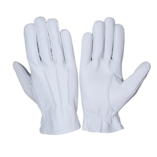 Genuine Leather Gloves, Pure leather fashion gloves, Lambskin leather gloves, motorcycle gloves (X-Large, White)