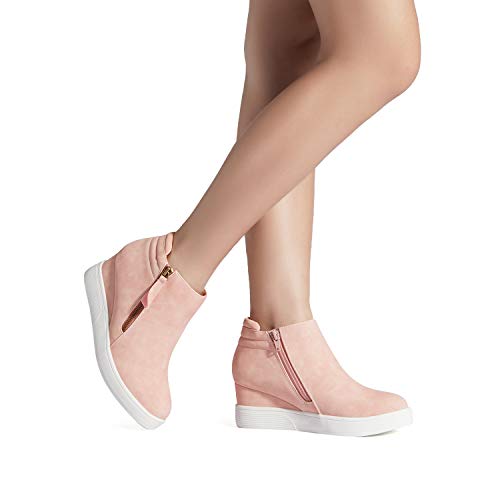 DREAM PAIRS Women's Wedge Heel Ankle Boots, Designed for Comfort, Zippers for Easy Wear, Reliable Grip, 2.35-Inch Elevation, Casual Style, Size 8.5,Pink,WEDGE-SNKR-2