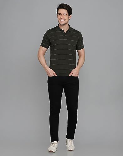 Image of INKKR Men's Striped Polo Neck Cotton Blend Multicolor T-Shirt