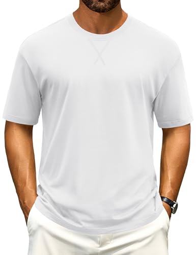 Cotrasen Men's T Shirts Cotton Drop Shoulder Short Sleeve Shirts for Men Casual Soft Comfort Loose Fit Mens Summer Tee Shirts