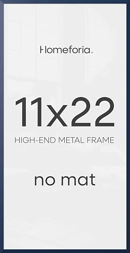 Image of Homeforia 11x22 Newspaper Frame Navy Blue, High End Metal 11 x 22 Picture Frame without Mat, 22x11 Thin Navy Blue Poster Frames for Wall, 11by22 Display Photo Frame, Tempered Glass, Wall Kit, Set of 2