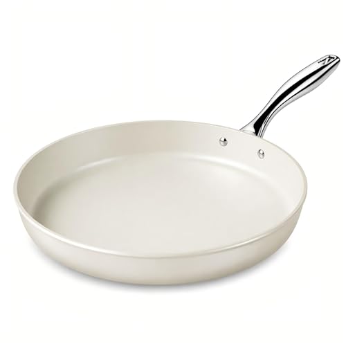 Koch Kode 28cm Keramikpfanne Große Keramik Bratpfanne Induktion mit Edelstahlgriff Antihaft Ceramic Frying Pan PTFE PFAS PFOA Frei Spülmaschinenfest Beige