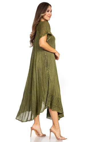 Image of Sakkas Egan Long Embroidered Caftan Dress /Cover Up with Embroidered Cap Sleeves