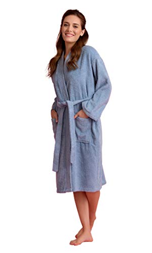 Image of Women's Turkish Terry Kimono Style Bathrobe - 100% Cotton Robe for Women - Comfortable & Absorbent - Soft & Cozy Wear