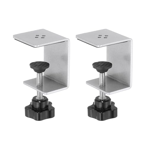 PATIKIL C Clamps, 2 Pcs Heavy Duty Metal Black Desk Clamp Adjustable Mounting Table Clamp with Protective Pad for Fixing Acrylic Glass Plastic Wood Sheets, Silver Tone