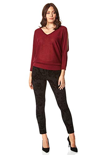Roman Originals Women Floral Flocked Full Length Stretch Trousers - Ladies Day to Night Evening Party Work Pants Casual Comfy Elasticated Flower Print Longline Legging - Black - Size 12 steampunk buy now online