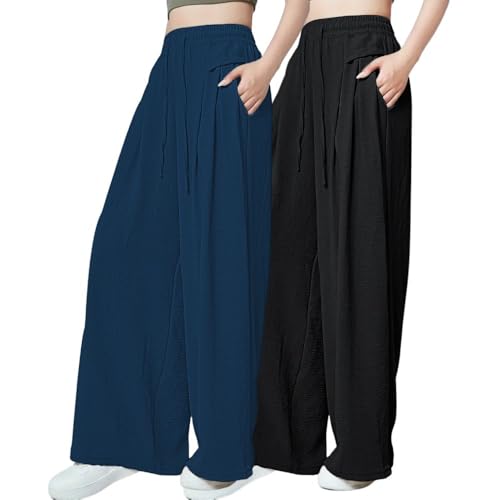 Image of GRECIILOOKS High Waist Polycotton Trousers for Women - Flared Parachute Pants with Side Pockets | Casual Travel Cargo Pants (Available in Plus Size and Value Pack)