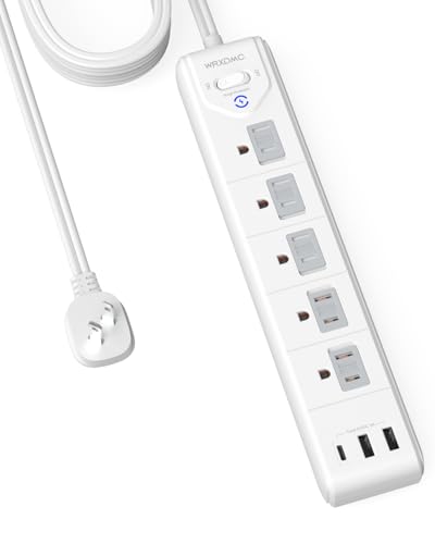 Image of 2 Prong to 3 Prong Outlet Adapter, WRXDMC 2 Prong Power Strip, 10ft Long Extension Cord with Polarized Plug, 1680J Surge Protector, 5 AC Outlets & 3 USB, Wall Mountable, Ideal for Non-Grounded Outlets