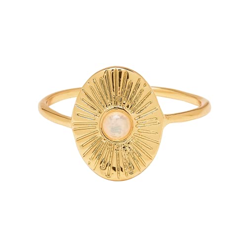 Pura Vida Sun Ray Ring - Handmade with Glass Opal Stone Brass Base with Gold Plating - Boho Ring for Women - Size 5