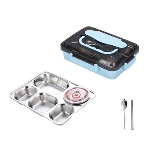 KXWDKJ Boite Repas Compartiment Récipient Intérieur 304 Adapté Aux enfants Idéal Pour les Écoles, les Bureaux et les Salles de Sport (Blue,5 Compartments)