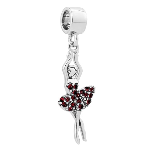 FGT Abalorio colgante brillante de bailarina de ballet compatible con pulseras Pandora, para mujeres, hijas, cumpleaños, circonitas cúbicas, piedras natales, talla única, Cobre Zirconia cúbica, No es