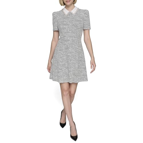 KARL LAGERFELD Women's Short Sleeve Collared Tweed A-line Mini Dress