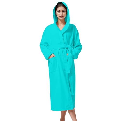KAHAF COLLECTION WOMEN Hooded BATHROBE (US Alpha X-Large Regular Regular AQUA)