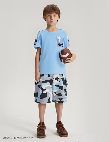Image of mksodopy Boys Summer Outfit Set 2 Piece T Shirt and Camo Shorts Casual Clothes for Little Big Boys 5-16
