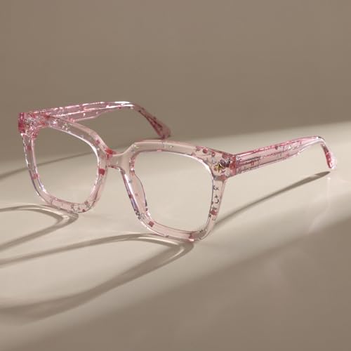 Image of Firmoo Oversized Blue Light Glasses for Women Men Large Frame Anti Eyestrain & UV Protection Computer Gaming Blue Blocker Eyeglasses(Glare Pink)