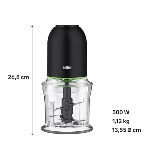 Braun MultiPractic 3 CH3011BK Zerkleinerer mit 4 Edelstahlklingen, One-Push-Funktion, Eiszerkleinerer, spülmaschinenfest, 500 W, Schwarz – Ansicht 2