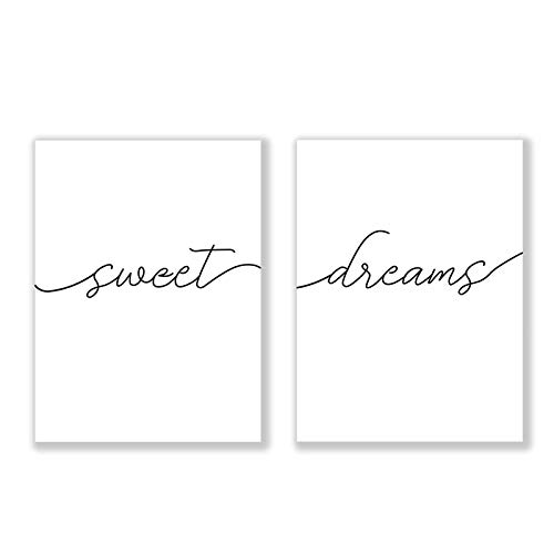 Toile Peinture Citations Sweet Dreams Noir et Blanc pour Salon 50x70cm
