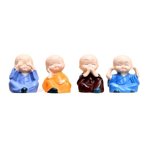 Image of Xtore 4 blissfull Meditating Monk for Home /Office /car decor | Wisdom Monks Figurine Set| Resin Decorative Statue | Zen Philosophy Decor - (Pack of 4)