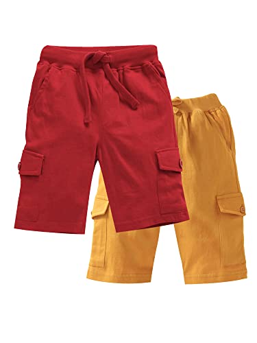 Image of KiddoPanti Boys Knit Solid Cargo Shorts Pack of 2 | 100% Cotton | Comfortable Rib Waistband | 2 Front Pockets & 2 Cargo Pockets | Sport Bermuda Half Pant for Boys