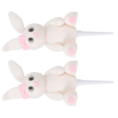 PLAFOPE Adornos para Tartas de Cumpleaños 2 Piezas Forma de Conejito Rosa Lazo, Palillos para Decoración de Pasteles y Cupcakes, Accesorios para Fiesta de Cumpleaños Color Color Aleatorio