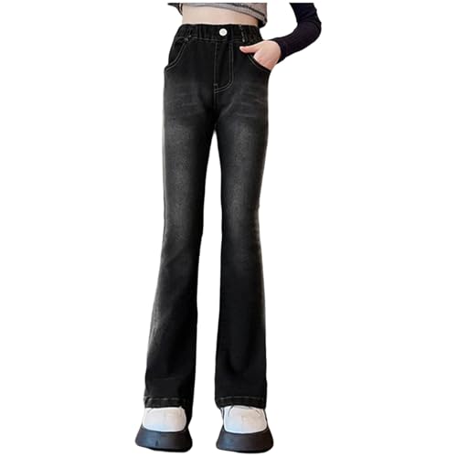 YiZYiF Kids Girls Ruffle Flare Pants Vintage Jeans Stretch Fitted Bell Bottoms Elastic Waist Denim Pants
