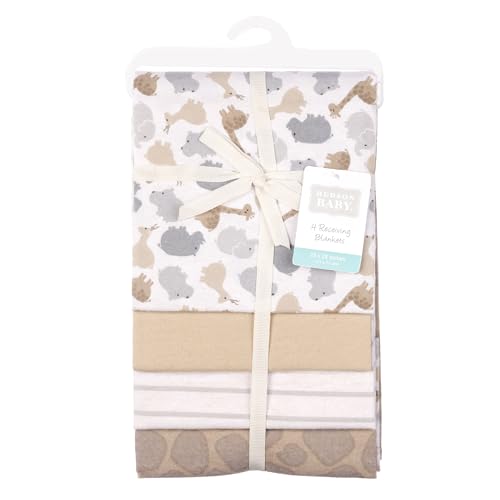 Image of Hudson Baby Cotton Flannel Receiving Blankets 4-Pack, Safari Friends, One Size
