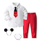 [Diki Home] 赤ちゃん 幼児 ファンシー パーティー 人気 子供服 キッズ マウス 男の子 コスチューム 5点セット 半袖/長袖 コスプレ キッズ かわいい 幼稚園 おでかけ 初 仮装 誕生日 記念写真 新年会 マウスの耳と手袋付き (白の長袖, 90cm)