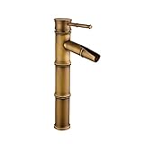 Bathroom sink faucet Waterfall Spout Single Handle One Hole Brass Bamboo Shape Water Tap with Supply Hose Deck Mount Lavatory (Size : 12-inch)