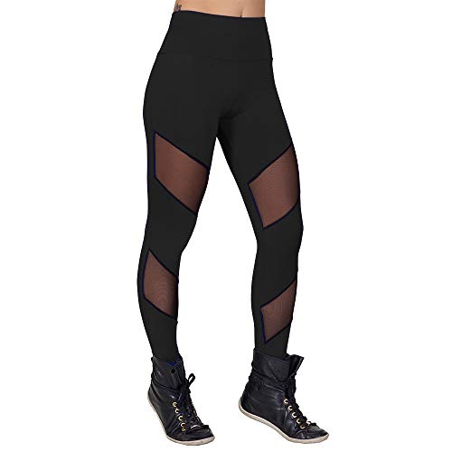 Calça Legging Fitness Dily Com Tule Tamanho:M;Cor:Preto;Gênero:Mulher