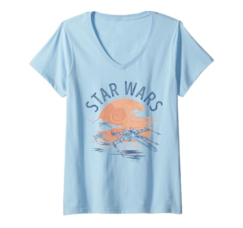 T-shirt Col V Star Wars X-Wing Sunset pour femme au style rétro galactique