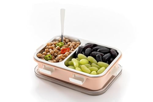 Image of Storescent Lunch Box with Compartment, Leak-Proof BPA Free Stainless Steel for School, Lunch Box for School & Office with a Fork, a Spoon and a Pair of Chopsticks (Pink, 2 Compartment)