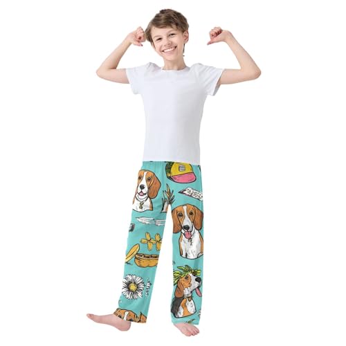 ZZXXB Tropical Beagle Flower Boys Long Pants Soft Trousers Elastic Waist Kids Lounge Bottoms with Pockets S-XL3