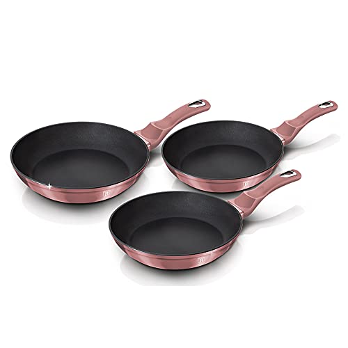 Berlinger Haus I-Rose Juego 3 Sartenes Inducción 20-24-28cm, Aluminio Forjado, Antiadherente Ecológico Titano sin PFOA, Diseño Moderno, Apta para Todas Las Cocinas, Vitrocerámica, Gas