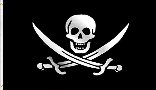DMSE John Jack Rackham Calico Jack Pirate Cross Swords Skull Flag 2X3 Ft Foot 100% Polyester 100D Flag UV Resistant (2' X 3' Ft Foot)
