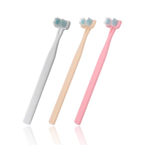 LONZIKP 3 Pezzi Manico Lungo 360 Gradi Setole Morbide Spazzolino per Cani e Gatti Cura Dentale Igiene Orale Pulizia Profonda Doppia Testa