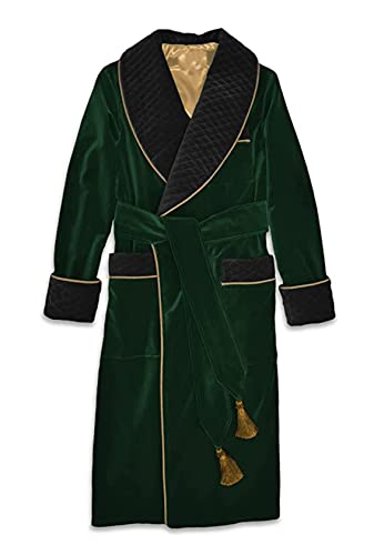Smoking Jacket Green Long Velvet Gown For Men English Vintage Gentleman Belted Robes