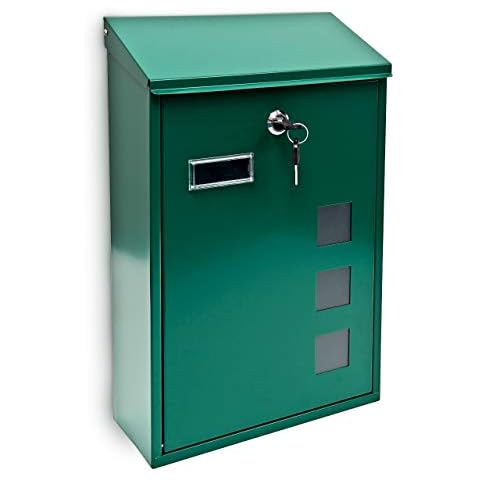 Relaxdays Design Mailbox/Letterbox Metal 4 Colours 3 Viewing Windows 25x40 cm Post Mail Secure, Green Cover