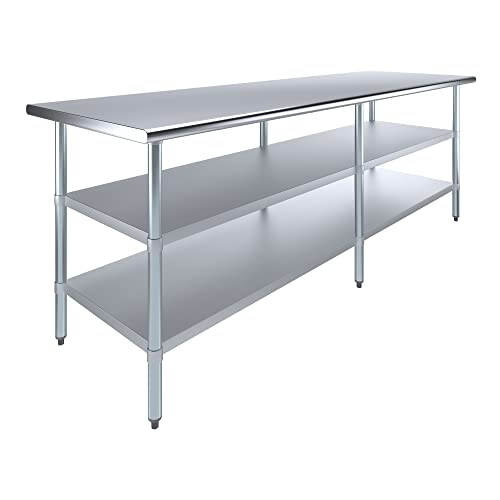 Image of AmGood Stainless Steel Work Table with 2 Shelves | NSF | Metal Utility Table (96 inch Long x 30 inch Deep)