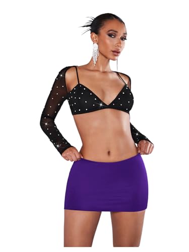 SweatyRocks Women's Casual Elastic Waist Solid Bodycon Mini Skirt Streetwear3