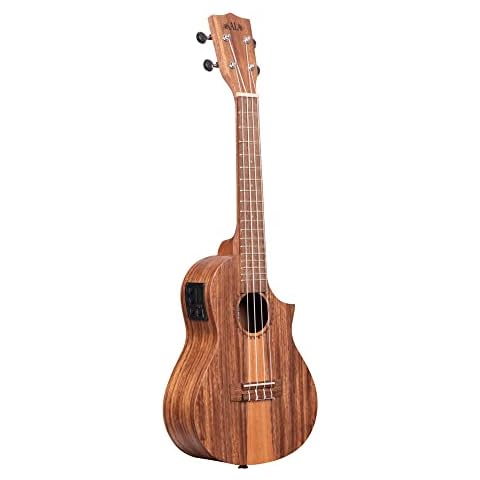 KALA Teak Tri-Top Concert Ukulele with Cutaway and EQ Included Padded Gig Bag Cover