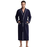 U2SKIIN Herren Bademantel 100% Baumwolle Leicht lang Bademantel Kimono Kragen Weich Hautfreundlich Spa Robe (Marineblau, L/XL)